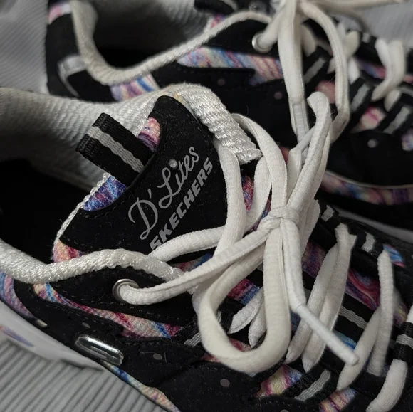Skechers D’Lites Black Chunky Sneakers Rainbow Y2K Dad Shoes - Picture 8 of 10